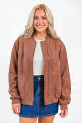 Believe In Me Brown Oversized Suede Bomber Jacket FINAL SALE