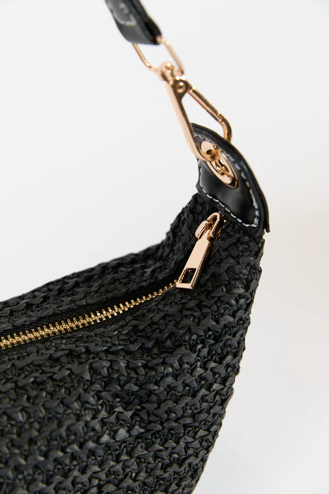 Kelly Black Raffia Crossbody Purse