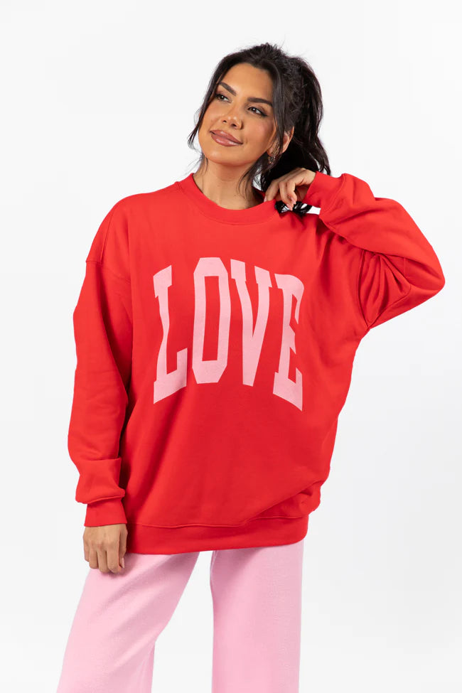 Love Block Red Oversized Graphic Sweatshirt