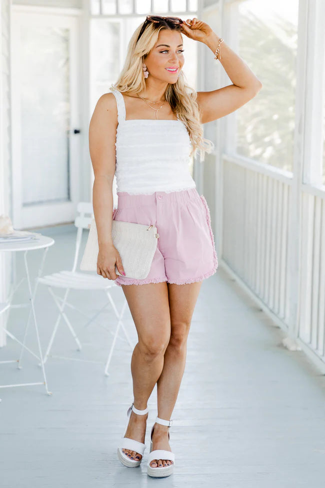 Thought It Was A Dream Pink Frayed Hem Paper Bag Waist Denim Shorts FINAL SALE