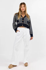 Back In Style Navy and Ivory Striped Cardigan