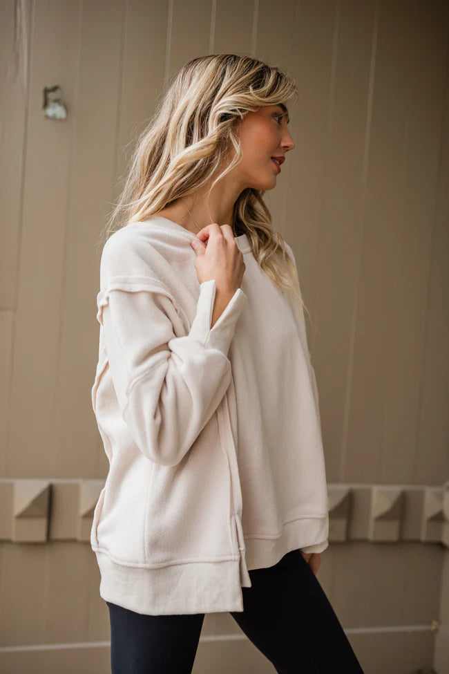 Scouted Out Cream Oversized Fleece Sweatshirt