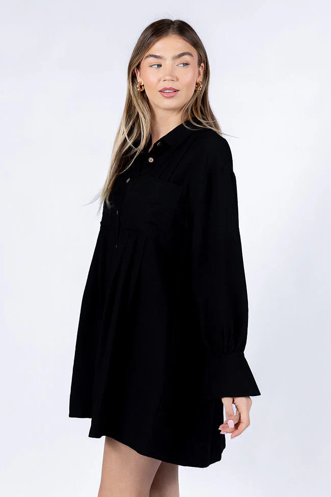 Write This Down Black Button Up Shirt Dress