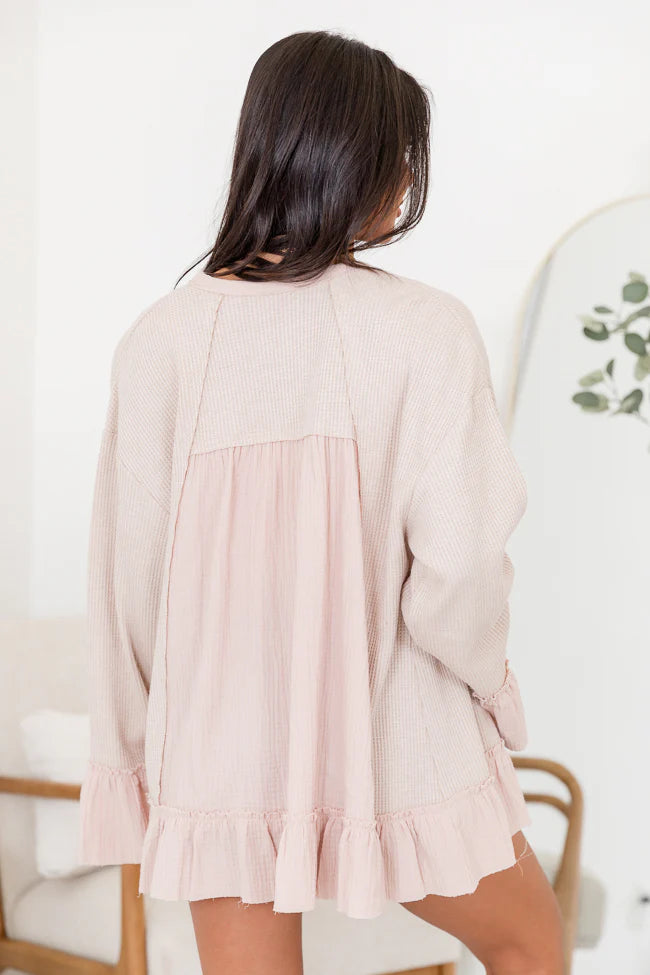 Let's Get Away Taupe Waffle Ruffle Hem Cardigan SALE