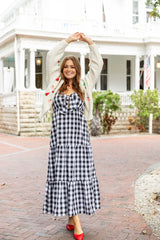 Checked Out Black and White Gingham Tie Front Maxi Dress