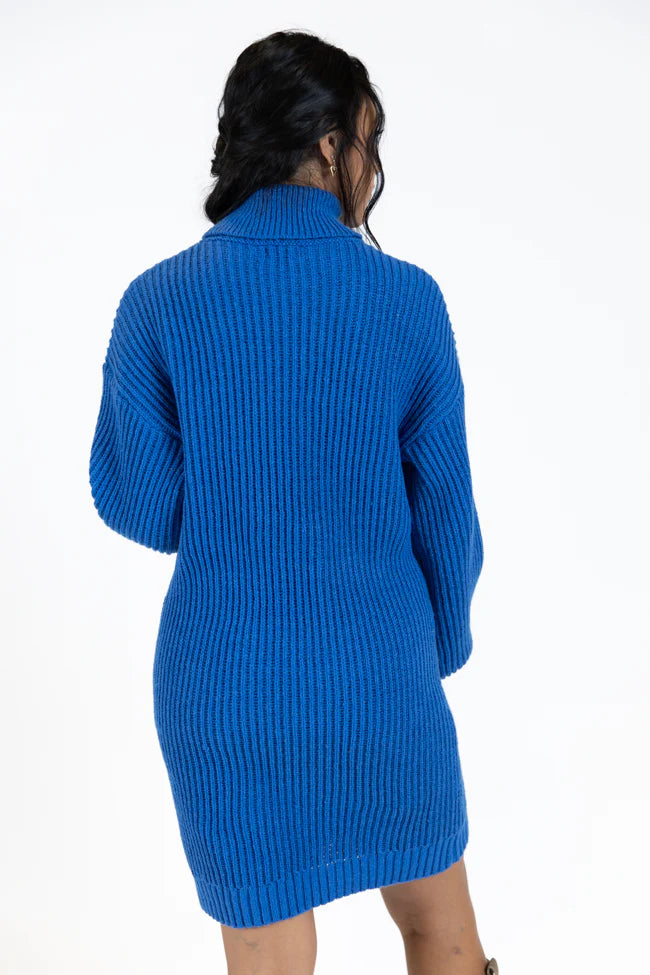 Call My Bluff Blue Bubble Sleeve Turtleneck Sweater Dress  FINAL SALE