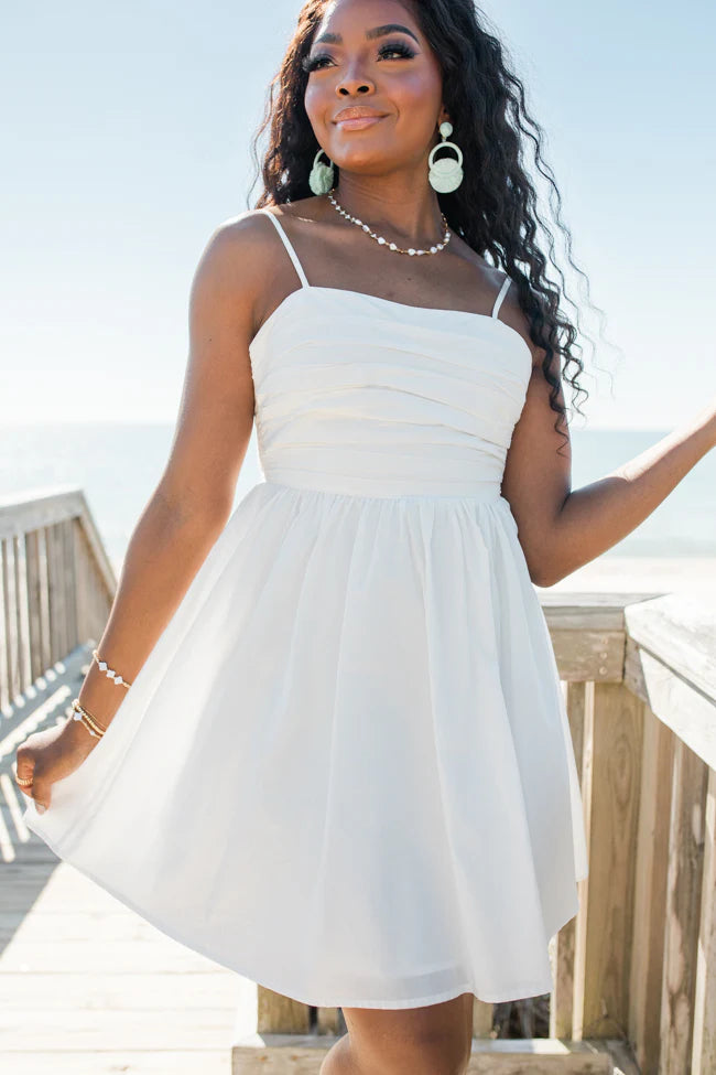 Gentle On My Mind White Rouched Top Dress SALE