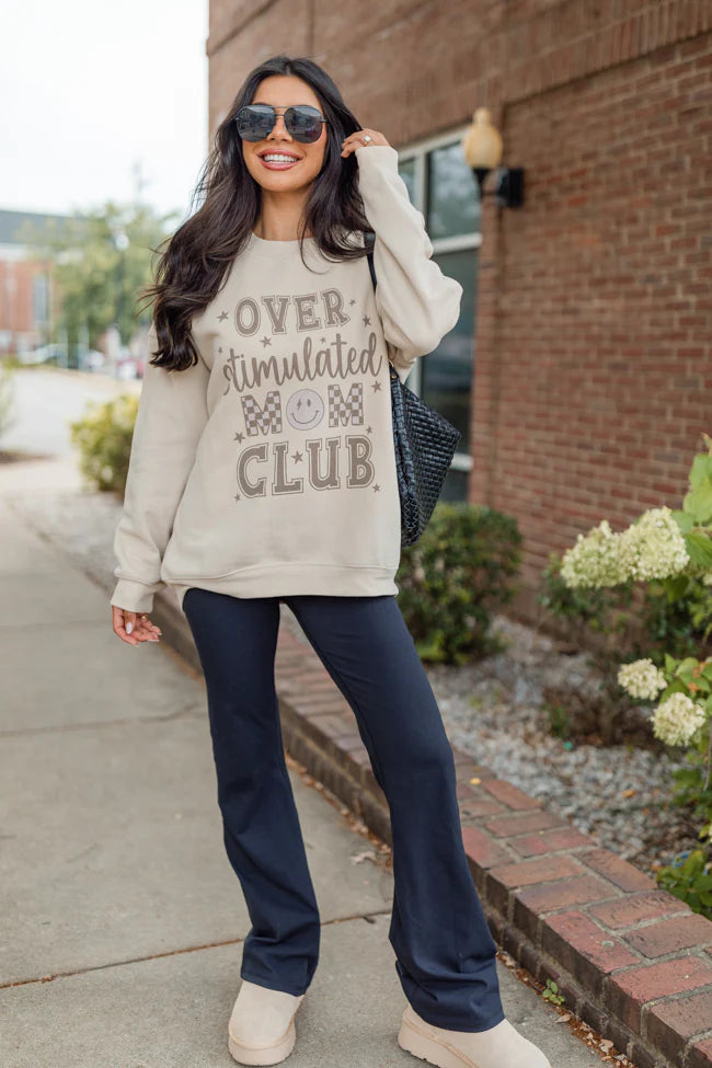 Over Stimulated Mom Club Cream Oversized Graphic Sweatshirt