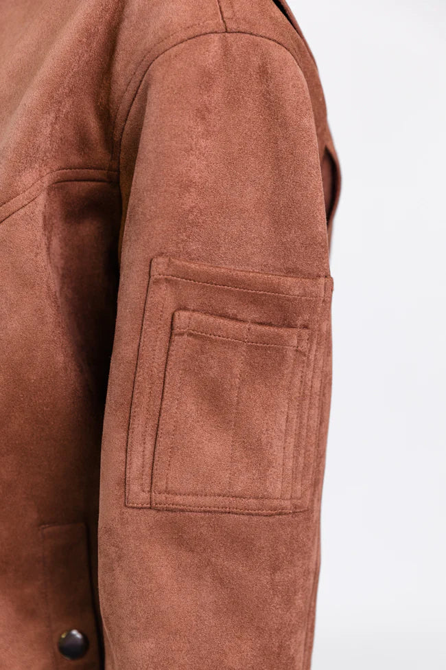 Believe In Me Brown Oversized Suede Bomber Jacket FINAL SALE