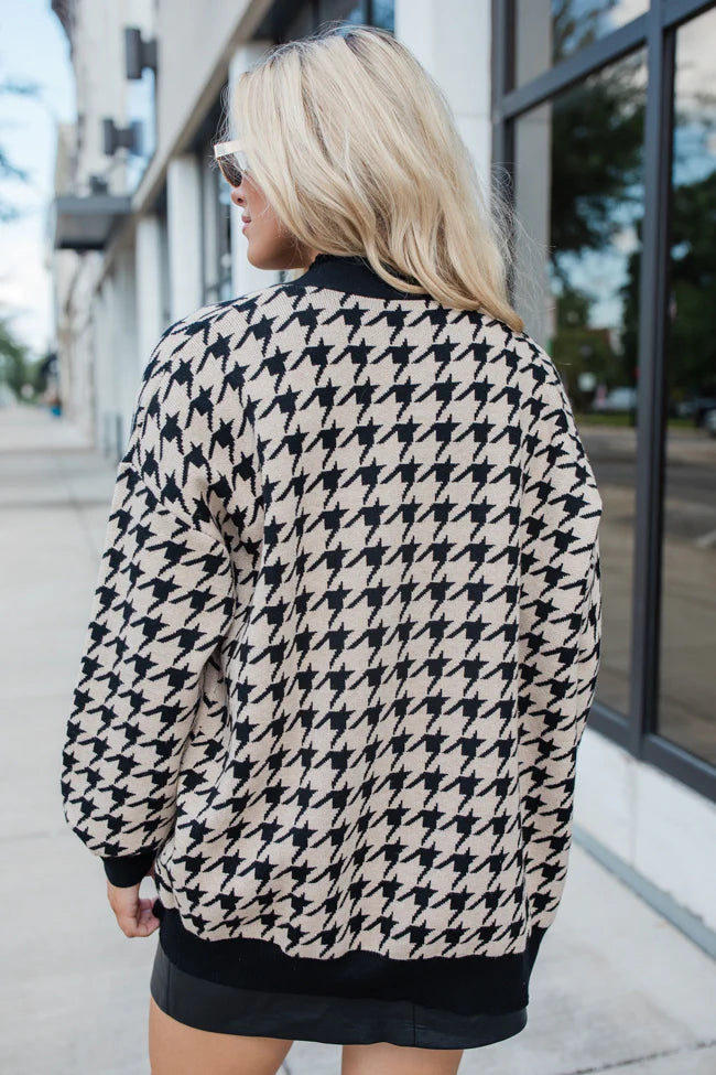 Trying Your Best Tan Houndstooth Cardigan