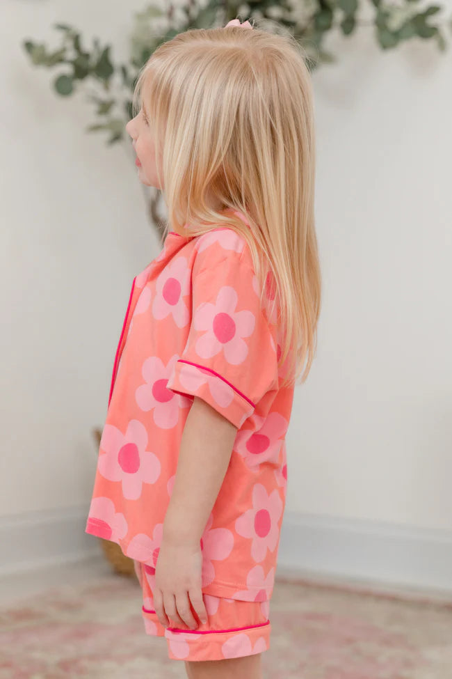 Kid's Good To Get Away Orange and Pink Floral Pajama Set SALE