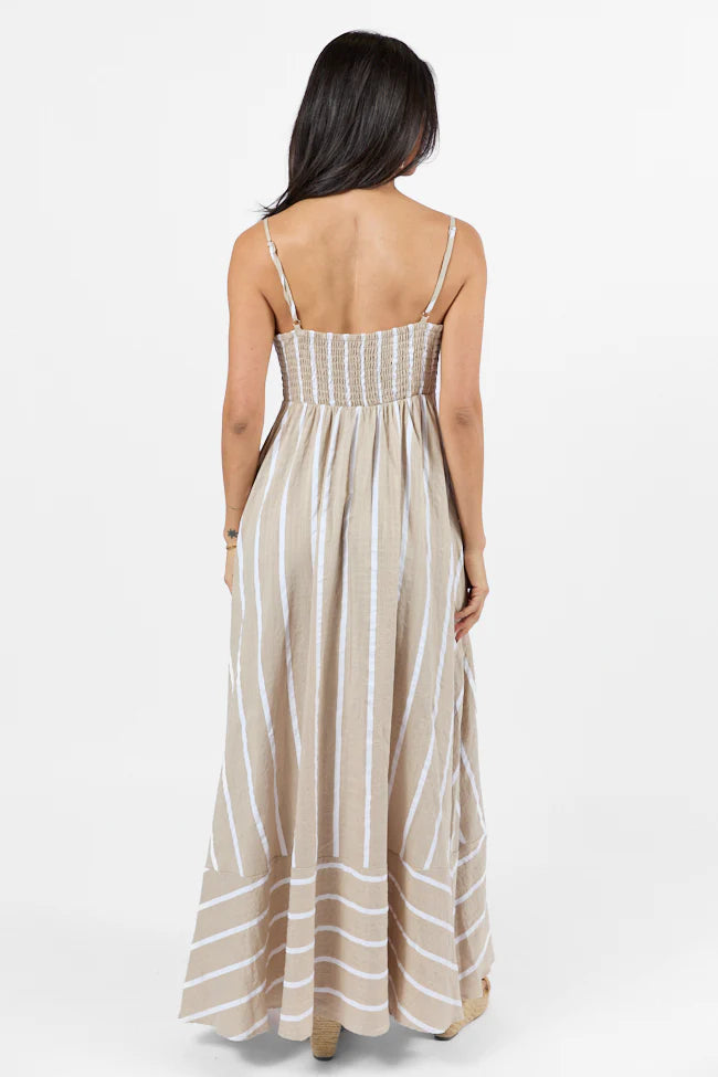 Come Sail Away Neutral Striped Midi Dress