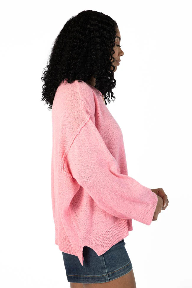 Tell Me Everything Cotton Candy Oversized Pocketed Light Weight Sweater