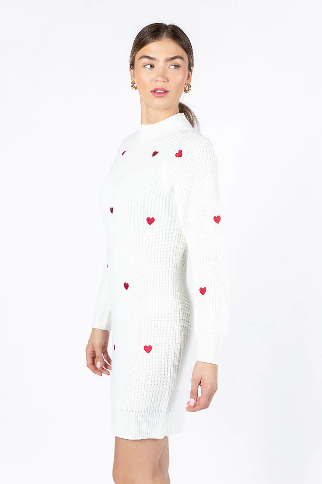 Call Back Later Ivory Heart Detail Sweater Dress FINAL SALE