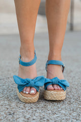 Kacey Chambray Bow Woven Heels SALE