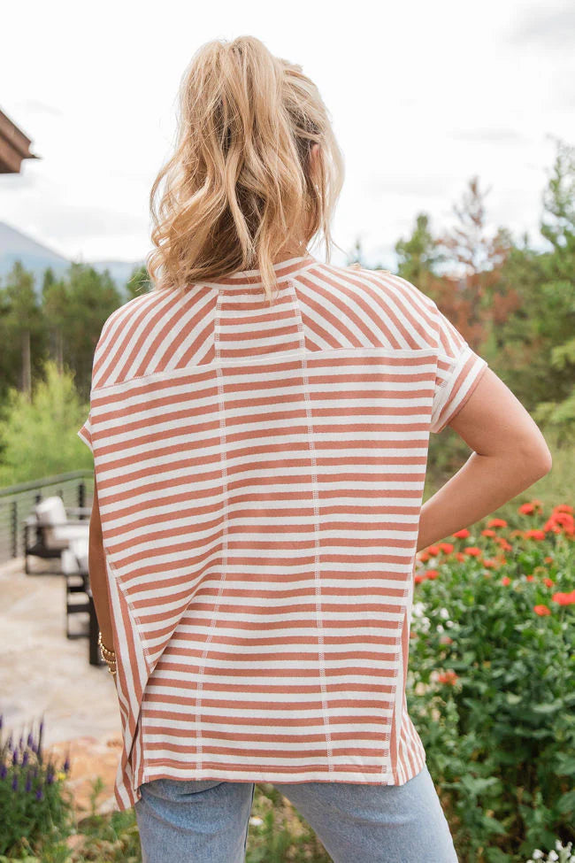 Had It All Tan and Ivory Oversized Stripe Tee