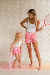 Kid's Errands to Run Pink and Orange Floral Check High Waist Shorts FINAL SALE