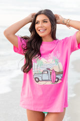 Beach Club Hot Pink Oversized Graphic Tee