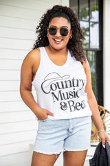 Country Music and Beer White Jersey Graphic Tank FINAL SALE