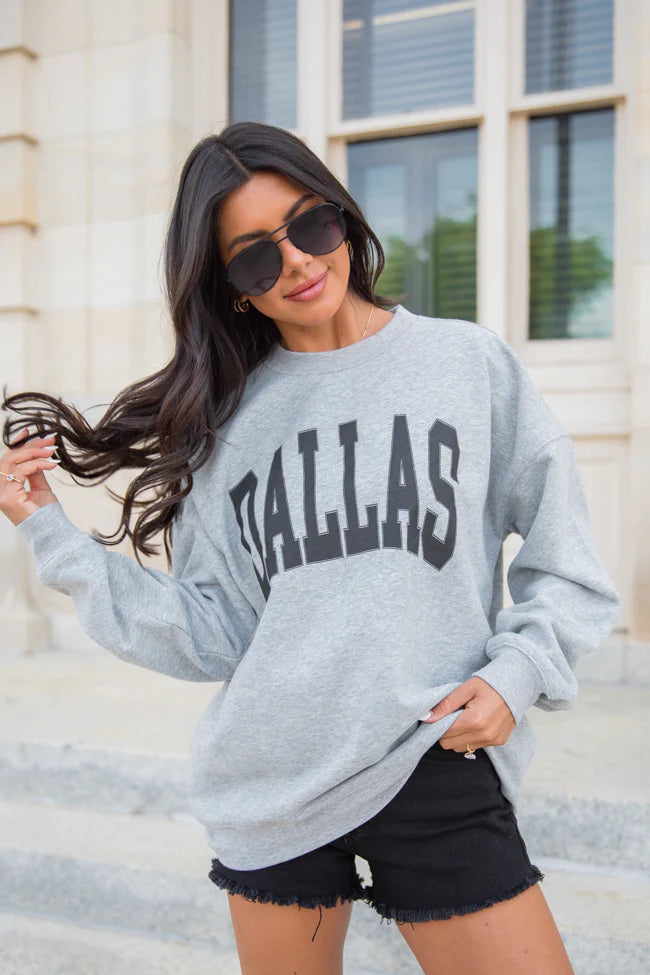 Dallas Light Grey Oversized Graphic Sweatshirt