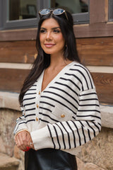 Back In Style Beige and Black Striped Cardigan