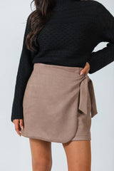 Steady As You Go Mocha Side Tie Suede Skort