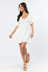 When In Paradise White Solid Mini Dress