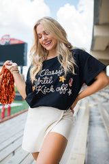 Classy Until Kick Off Black Stitched Tee FINAL SALE