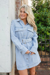 Plain Optimism Light Wash Belted Denim Dress FINAL SALE