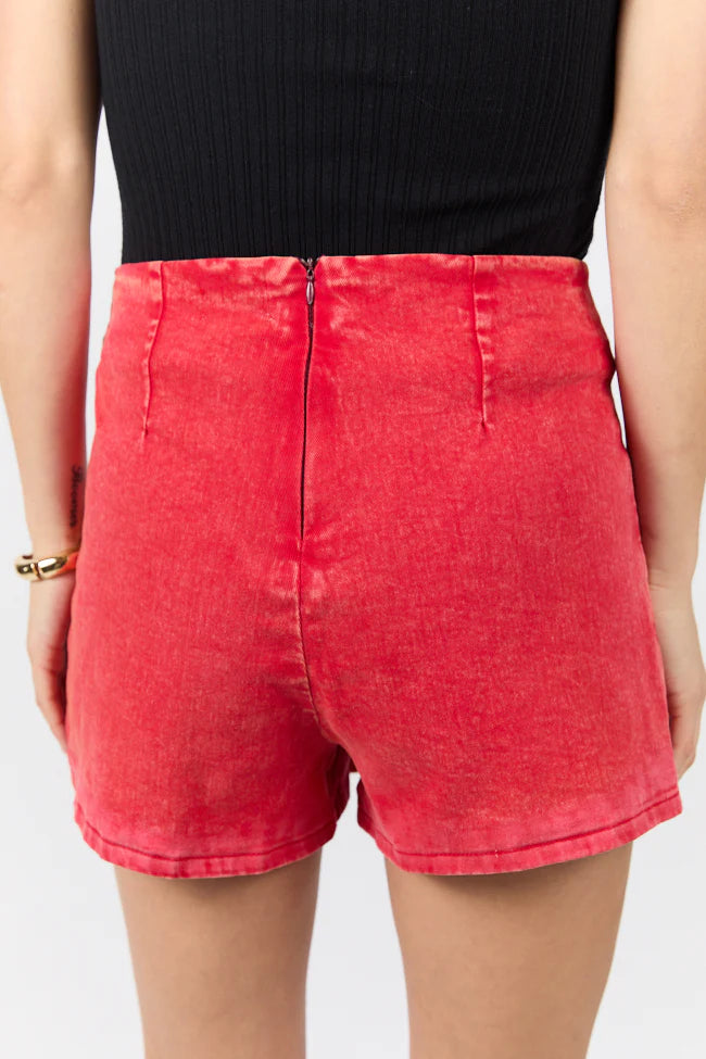 My Favorite Red Acid Wash Side Slit Denim Skort