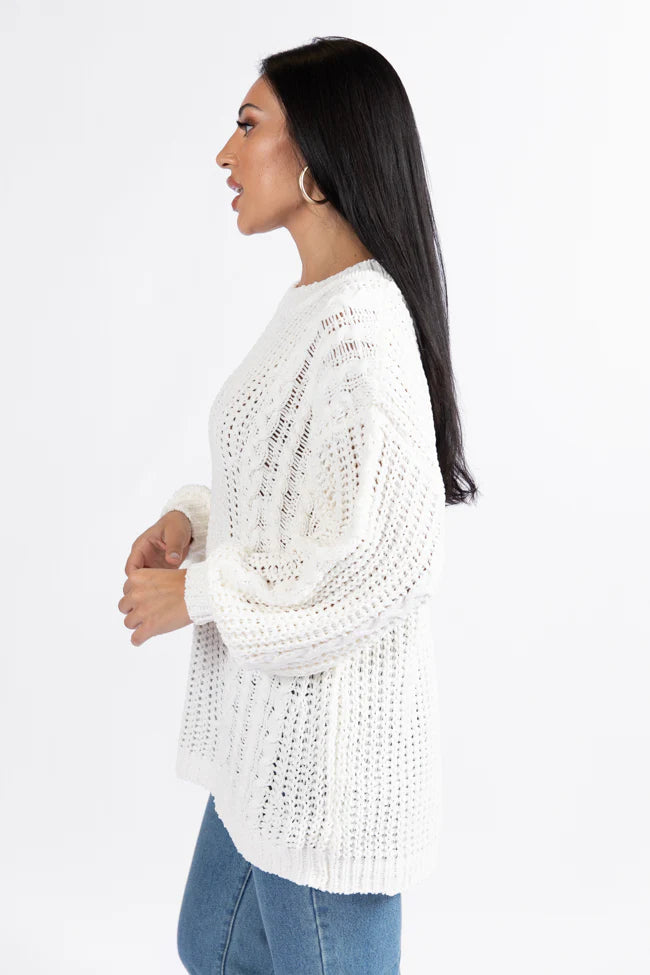 Wide Open Spaces Ivory Oversized Chenille Crew Neck Sweater