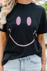 Drawn Smiley Black Oversized Graphic Tee