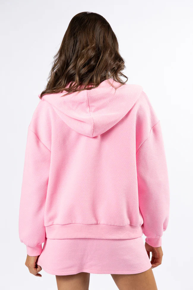 Have It My Way Pink Textured Knit Zip Up Hooded Sweatshirt SALE