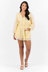 Set On You Yellow Gingham Long Sleeve Romper