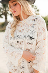 Saltwater Escape Cream Open Knit Scallop Detail Sweater SALE