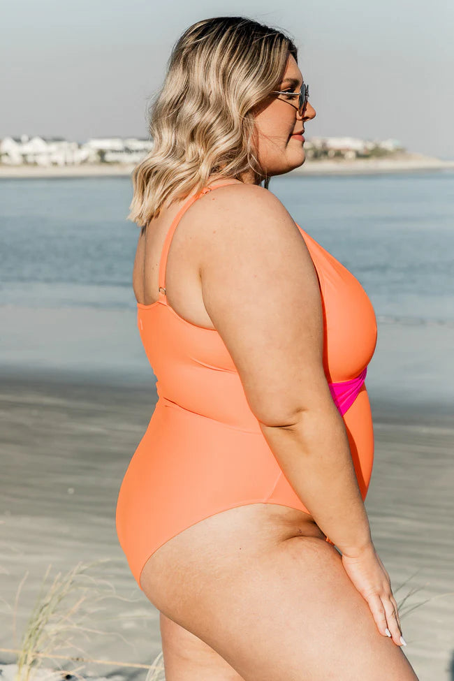 Kissed By The Sun Orange and Pink One Piece Swimsuit FINAL SALE