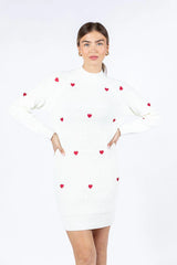 Call Back Later Ivory Heart Detail Sweater Dress FINAL SALE