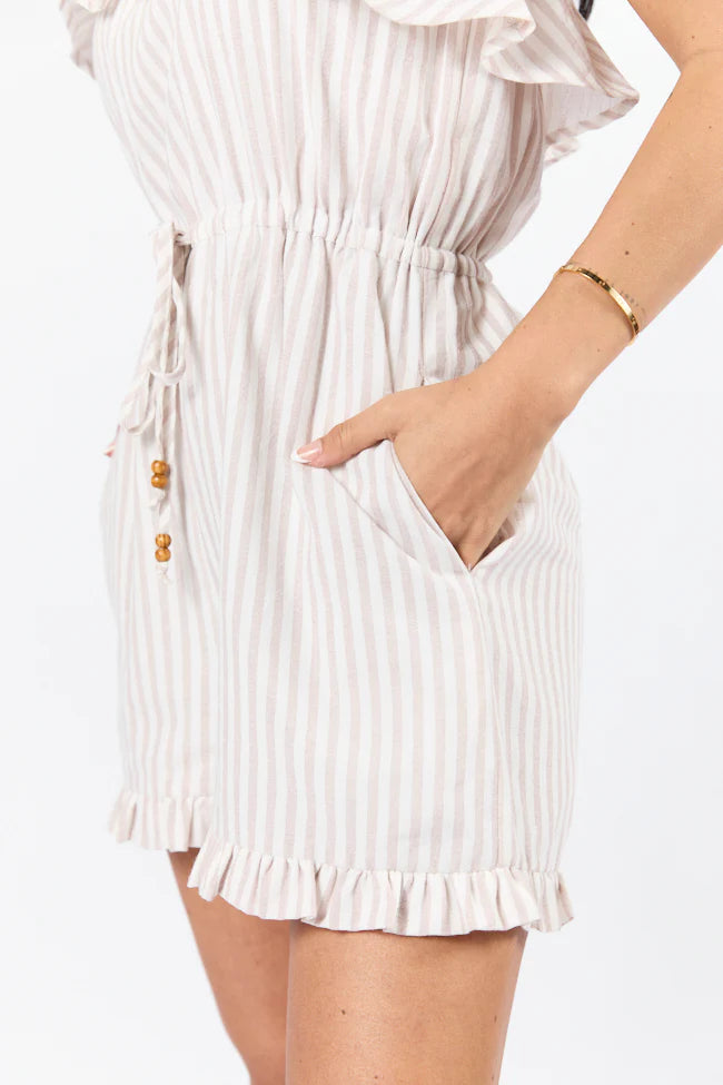 Bayside Neutral Striped Strapless Romper