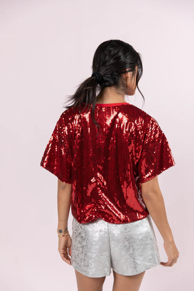 Bow On Top Red Sequin Bow Top FINAL SALE