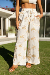 Palm Tree Paradise Ivory Embroidered Beach Pants SALE