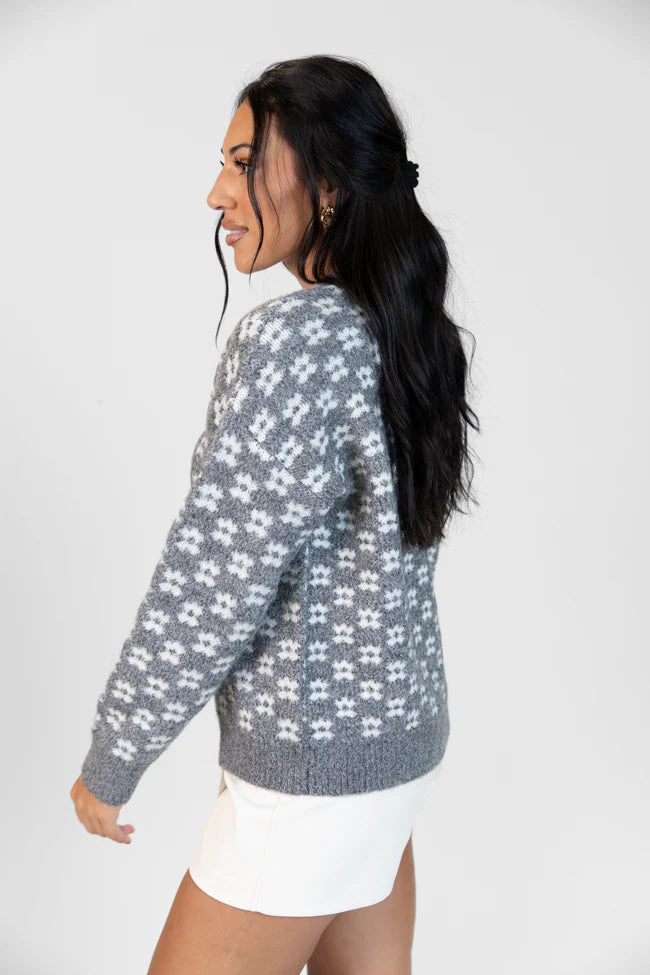 Gonna Go Far Grey Flower Print Sweater SALE