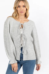 Versatile Feelings Grey Reversible Tie Detail Sweater Cardigan