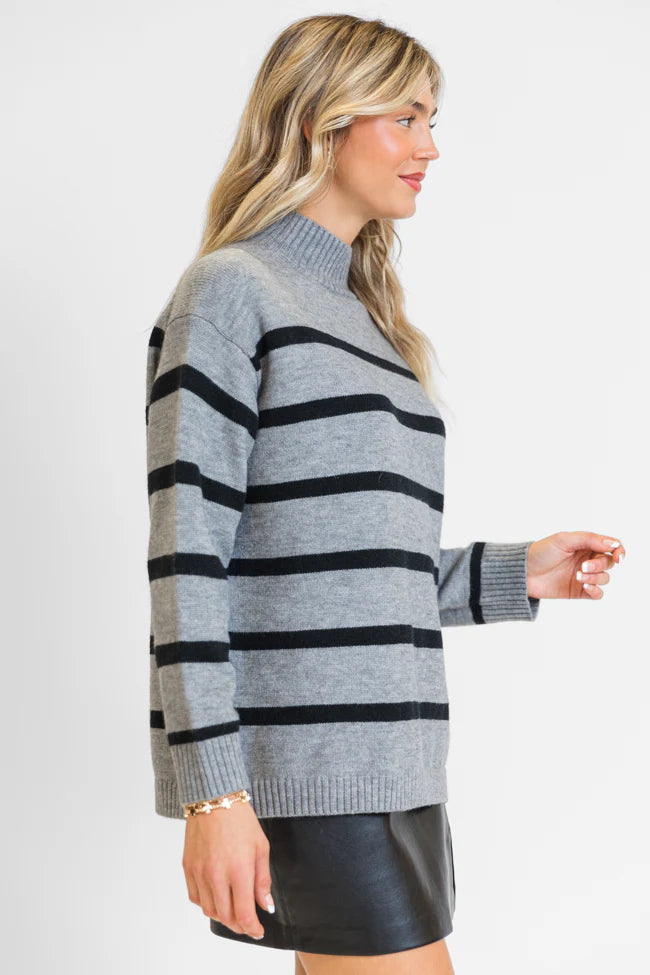 Where I'm Going Charcoal Oversized Stripe Turtleneck Sweater