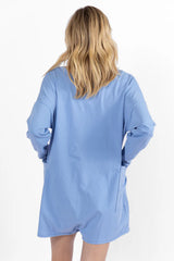 On A Daily Basis Indigo Deep V-Neck Pocketed Long Sleeve Romper