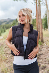 Sights To See Black Cropped Puffer Vest