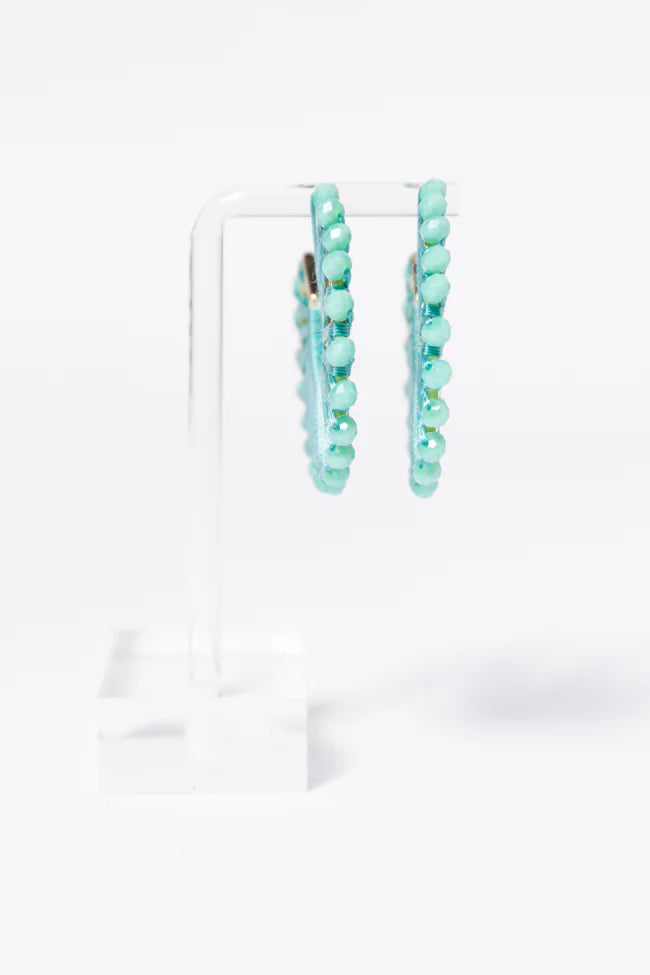 Green Thread Wrapped Hoop Earrings