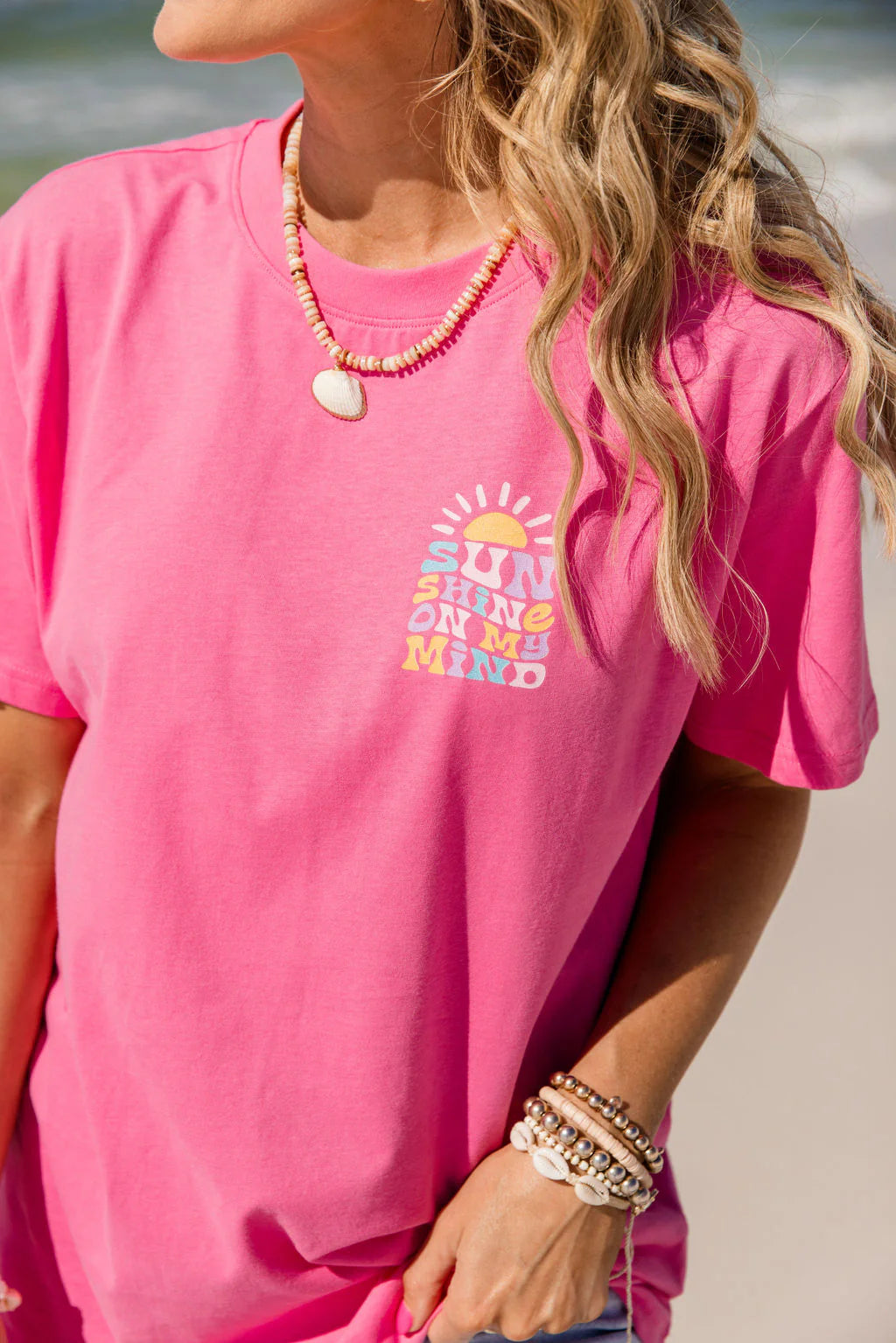 Sunshine On My Mind Hot Pink Oversized Graphic Tee