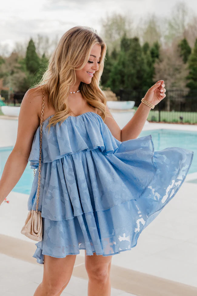 You're My Sunny Day Blue Lace Strapless Dress SALE