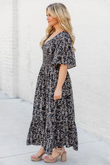 Simply Stunning Black Floral Flutter Sleeve Maxi Dress FINAL SALE