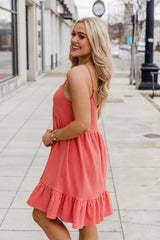 Spin You Around Coral Solid Casual Dress SALE